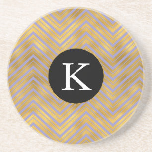 Chic Paarse gouden Chevron Monogram Zandsteen Onderzetter
