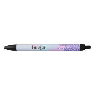 Chic Paarse holographic Glitter Drivers Zwarte Inkt Pen