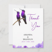 Chic Paarse kolibries en bloemblaadjes bruiloft Bedankkaart (Voorkant)