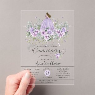 Chic Paarse Lila Bloemen Meisje Jurk Quinceañera X Acryl Uitnodigingen