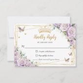 Chic Paarse Lila Rozen Floral Gold 15 Quinceañera RSVP Kaartje (Voorkant)