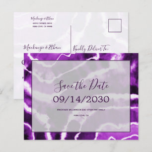 Chic Paarse Marble Tie Dye Wedding Save the Date Aankondigingskaart
