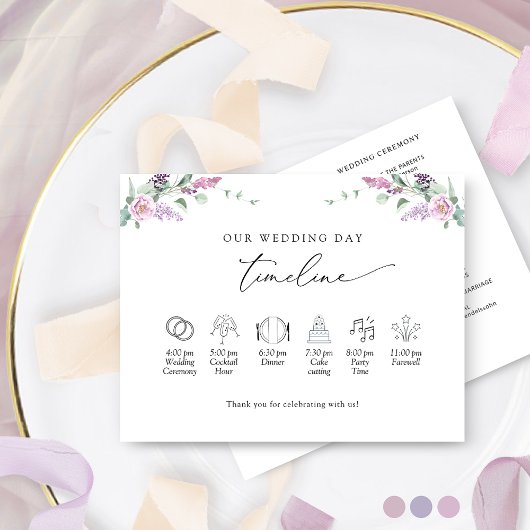 Chic Paarse, Mauve Floral Wedding Tijdlijn Program