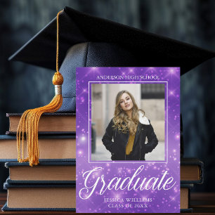 Chic Paarse Sparkle Afstuderen Foto 2025 Afstudere Aankondiging