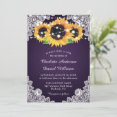 Chic Paarse Sunflower Wedding Kaart (Staand voorkant)
