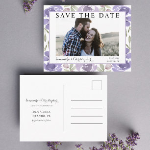 Chic Paarse Waterverf Floral Save the Date Briefkaart