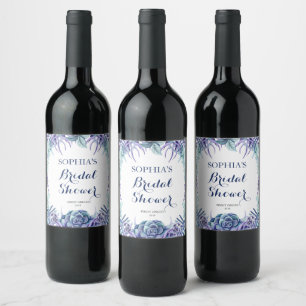 Chic Paarse Waterverf Floral Vrijgezellenfeest Wijn Etiket