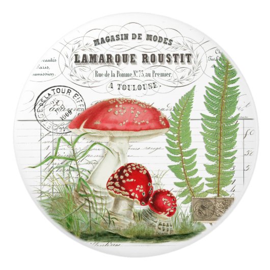 Chic  paddenstoel Fern & French Script Knob Keramische Knop (Voorkant)