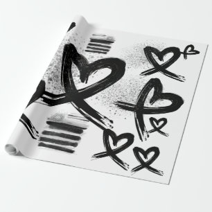 Chic Painted Black en White Hearts Pattern Cadeaupapier