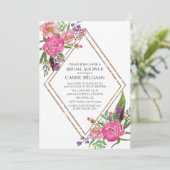 Chic Painted Peonies Bridal Shower Invitation Kaart (Staand voorkant)