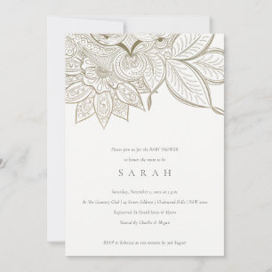 Chic Paisley Ivory Gold Baby shower Invite Bedankkaart