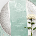 Chic Pale Vert Aquarelle, Monogramme Menu Mariage<br><div class="desc">Dégustez vos invités avec ce beau menu mariage de couleur vert pâle, avec l'élégant monogramme botanique dessiné à la main avec les initiales de couple sur l'arrière - plan de lavage d'aquarelle exquis dans un beau mélange de vert pâle, vert menthe et teintes sauge. Facile à remplir en modèle avec...</div>