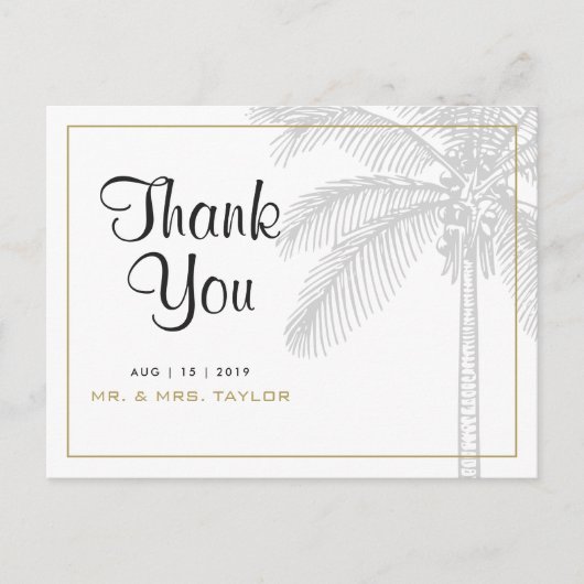 Chic Palm Tree & Gold Wedding Hartelijk dank Brief Briefkaart (Voorkant)