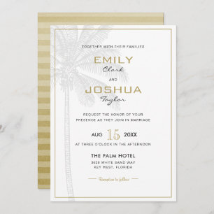 Chic Palm Tree & Gold Wedding Invitation Card Kaart