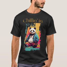 Chic Panda Charm | Kleurrijke Zittende Panda Art T-shirt