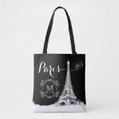 Chic Paris Eiffel Tower Black - wit monogram Draagtas (Voorkant)
