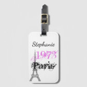 Chic Paris Eiffel Tower Pink Black 50th Birthday Bagagelabel (Voorkant (verticaal))