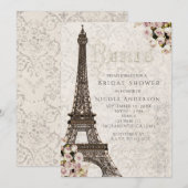 Chic Paris Eiffel Tower & Rozen Elegant Uitnodigin Kaart (Voorkant / Achterkant)