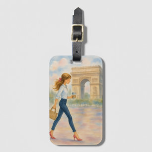 Chic Paris Girl beroemd gemaakt door Arc de Triomp Bagagelabel