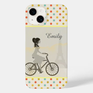 Chic Paris Girl Riding Bike Dotty Personalized Case-Mate iPhone 14 Hoesje