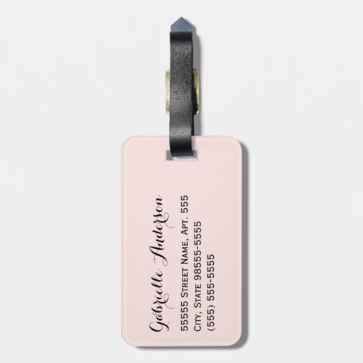 Chic Parisian Pink Polka Dots Black Bow and Name Bagagelabel (Achterkant verticaal)