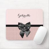 Chic Parisian Pink Polka Dots Black Bow and Name Muismat (Met muis)
