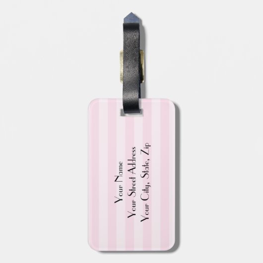 Chic Parisian Pink Stripe Black Eiffel Tower Bagagelabel (Achterkant verticaal)