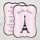 Chic Parisian Pink Stripe Black Eiffel Tower Kaart (Voorkant / Achterkant)