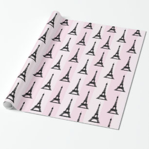 Chic Parisian Pink Stripe met Black Eiffel Towers Cadeaupapier