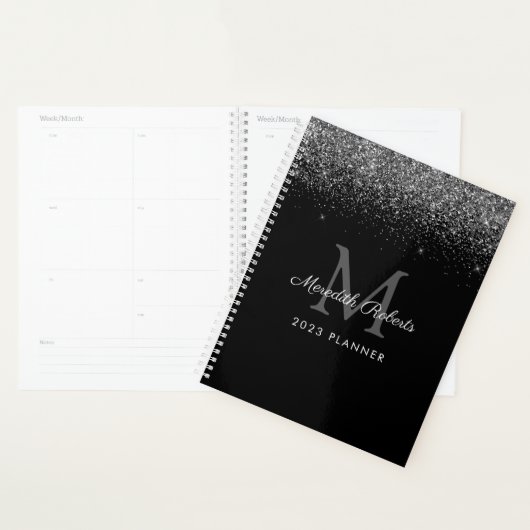 Chic Parties scintillant argent Monogramme noir 20 (Devant avec enveloppe)