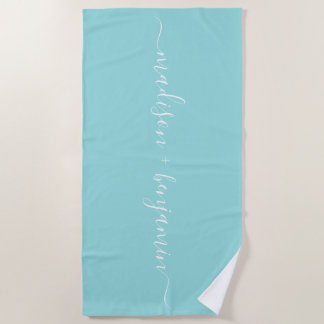 Chic Pas getrouwd Monogram Namen Blauw Strandlaken