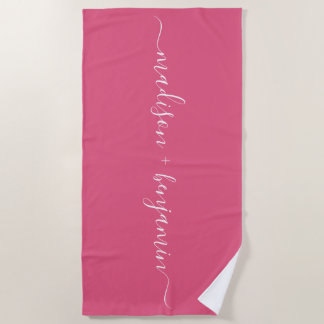 Chic Pas getrouwd Monogram Namen Hot Pink Strandlaken