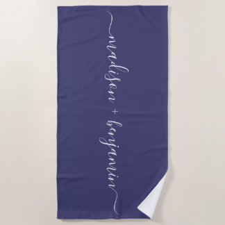 Chic Pas getrouwd Monogram Namen Navy Blue Strandlaken