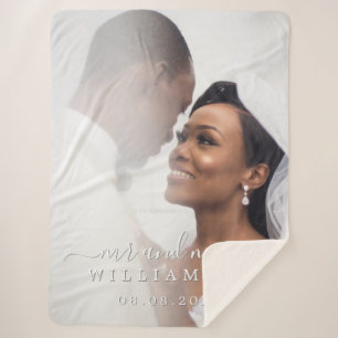 Chic Pas getrouwd Mr Mrs Wedding Photo Sherpa Blan Deken