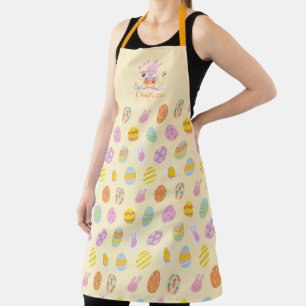 Chic Pasen Roze Bunny Tuin Ei Patroon Geel Schort