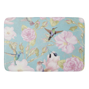 Chic Pastel Blauwgroen  Rozen Hummingbird Patroon Badmat