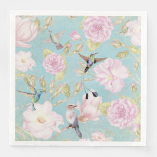 Chic Pastel Blauwgroen  Rozen Hummingbird Patroon Servetten