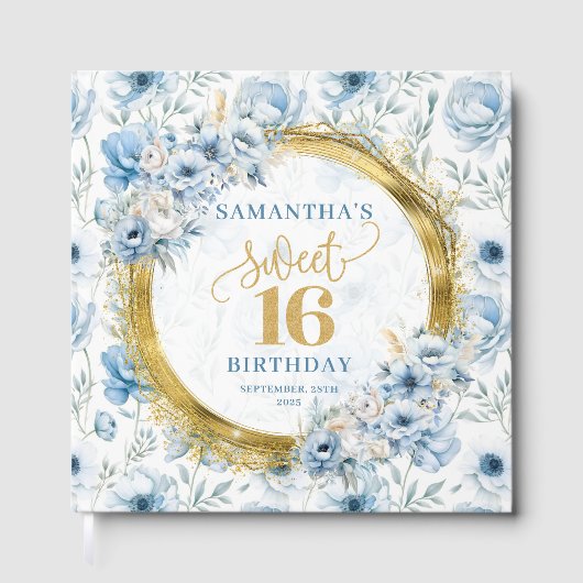 Chic Pastel Blue Sweet 16 livre d'hôtes avec étinc (Recto)