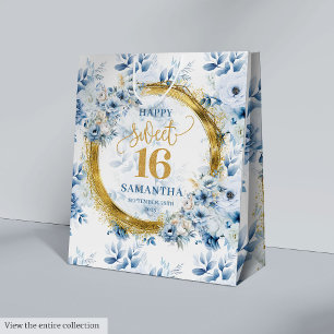 Chic Pastel Blue Sweet Sixteen Gold Glitter Party Medium Cadeauzakje