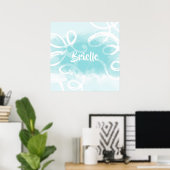 Chic Pastel Blue Waterverf Swirls met naam Poster (Thuiskantoor)