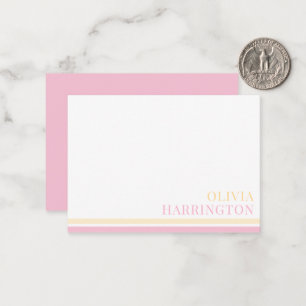 Chic pastel geel roze streep rand notitiekaartje