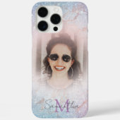 Chic pastel glitter monogram & foto Case-Mate iPhone case (Achterkant)