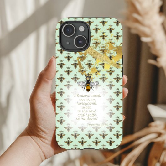 Chic Pastel Green Gold Bee Matrix Scripture  Case-Mate iPhone Case