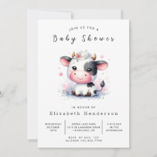 Chic pastel grillige Koe Baby shower Kaart