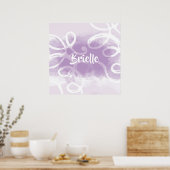 Chic Pastel Lavender Waterverf zwaait met naam Poster (Keuken)