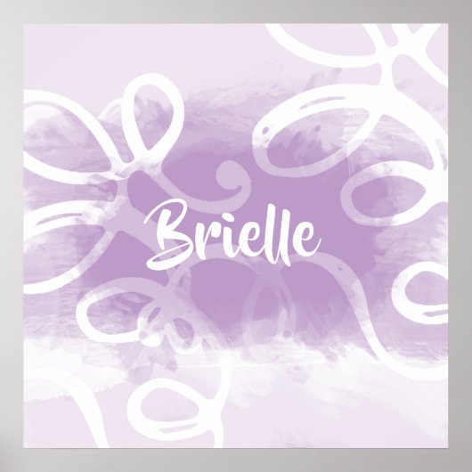 Chic Pastel Lavender Waterverf zwaait met naam Poster (Voorkant)