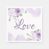 Chic Pastel Paarse Bloemen Liefde Script Trouwen Servetten (Voorkant)
