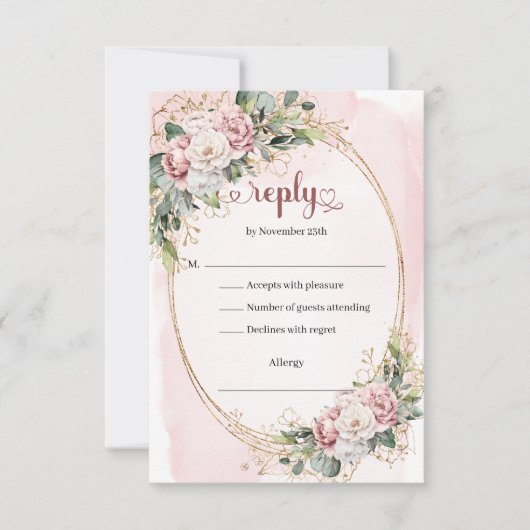 Chic Pastel Pink Greenery Wedding RSVP Card (Voorkant)