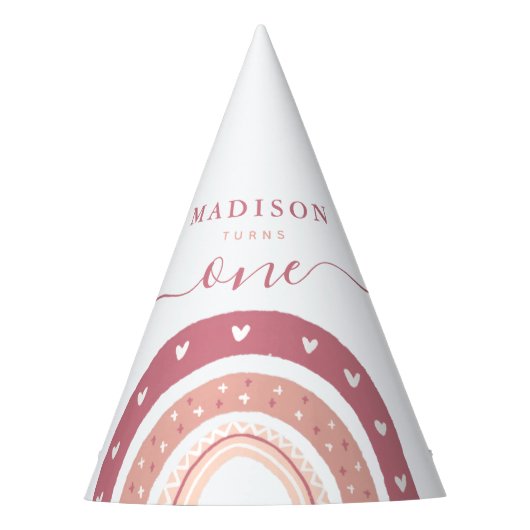 Chic Pastel Pink Rainbow Boho Birthday Feesthoedjes (Voorkant)