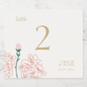 Chic Pastel Roos Trouwtafel Nummer Sparkling Wijnetiket (Enkel label)